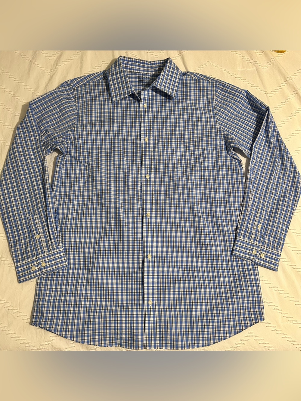 Cat & Jack Boys Blue Gingham Check Button Down Long Sleeve Shirt Husky XXL 16/18